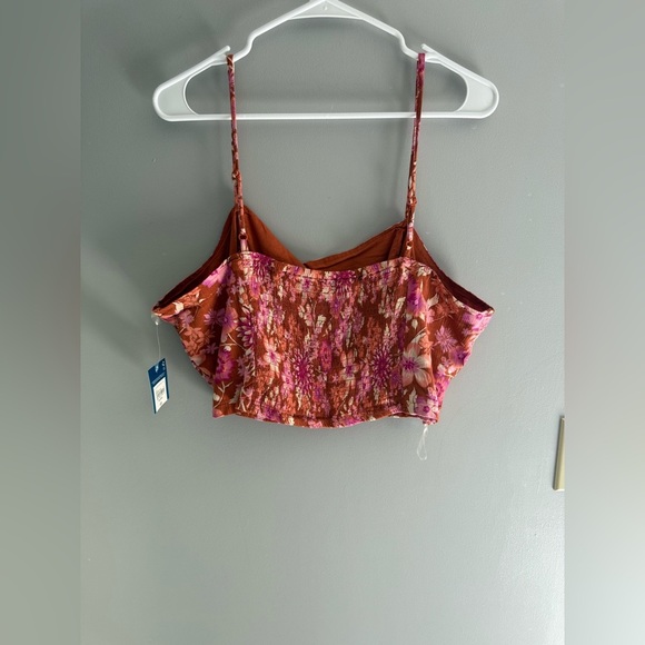 Arizona Jean Co Womens Red Floral Gauze Spaghetti Strap Smocked Crop Top XXL New - Picture 5 of 7